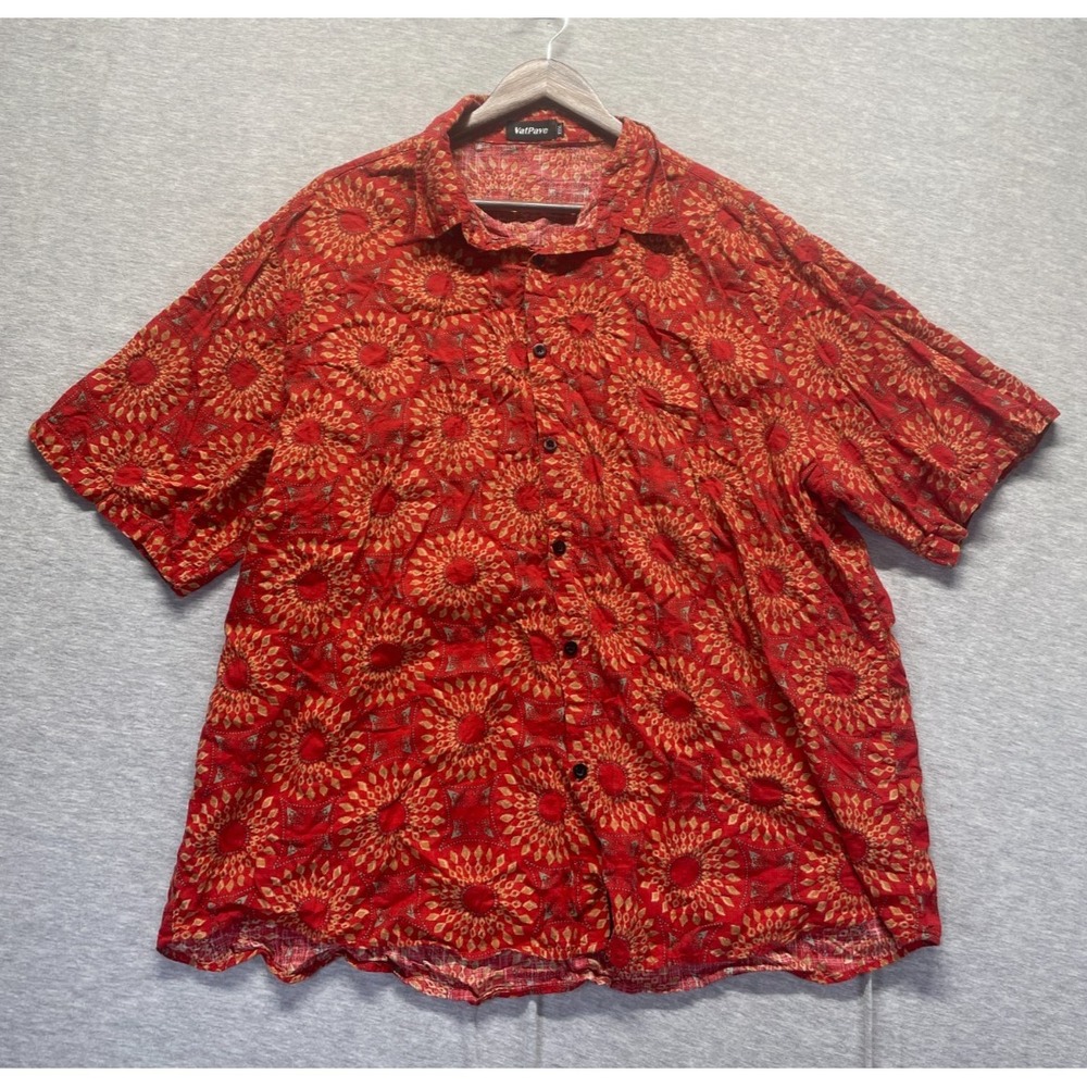 Vatpave Hawaiian Shirt Mens 3XL Red Multi Mandala Print Cotton Button Up Beach